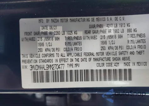 2021 Mazda Cx-30 2.5 S from USA, damaged, VIN 3MVDMAAL9MM270477
